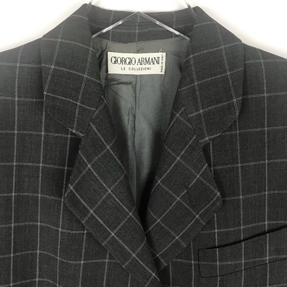 Giorgio Armani Le Collezioni Gray Windowpane Blazer Jacket Vintage - Picture 2 of 8